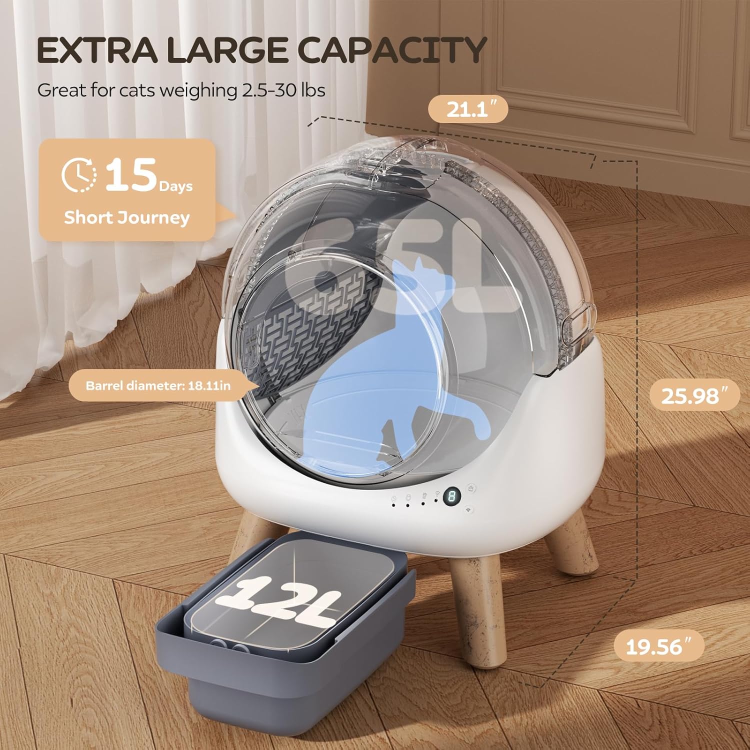 Self Cleaning Litter Box,Automatic Cat Litter Box for Multiple Cats,Robot with APP Control,Dual Safety Protection