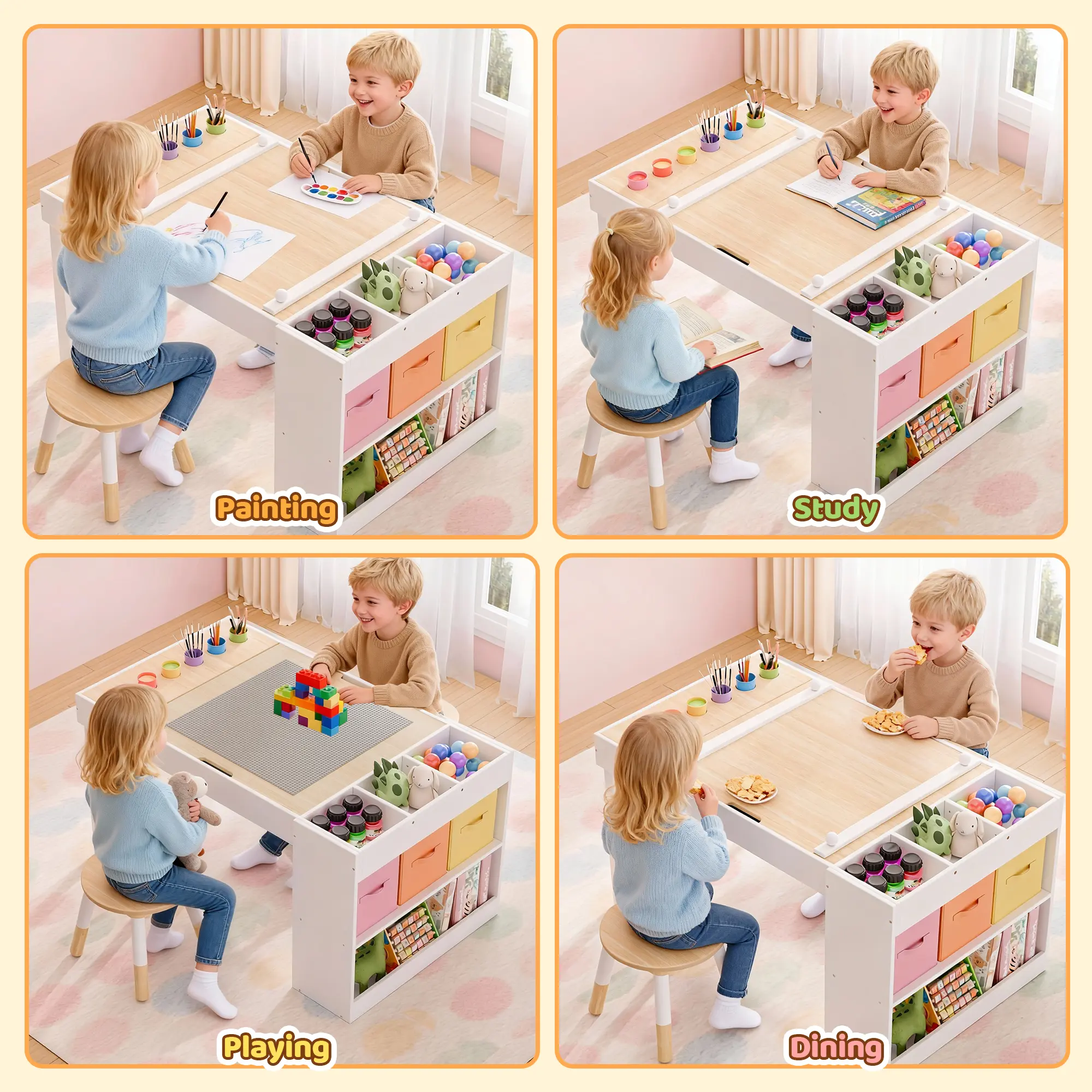 Kids Art Table & Chairs Set with Storage.
