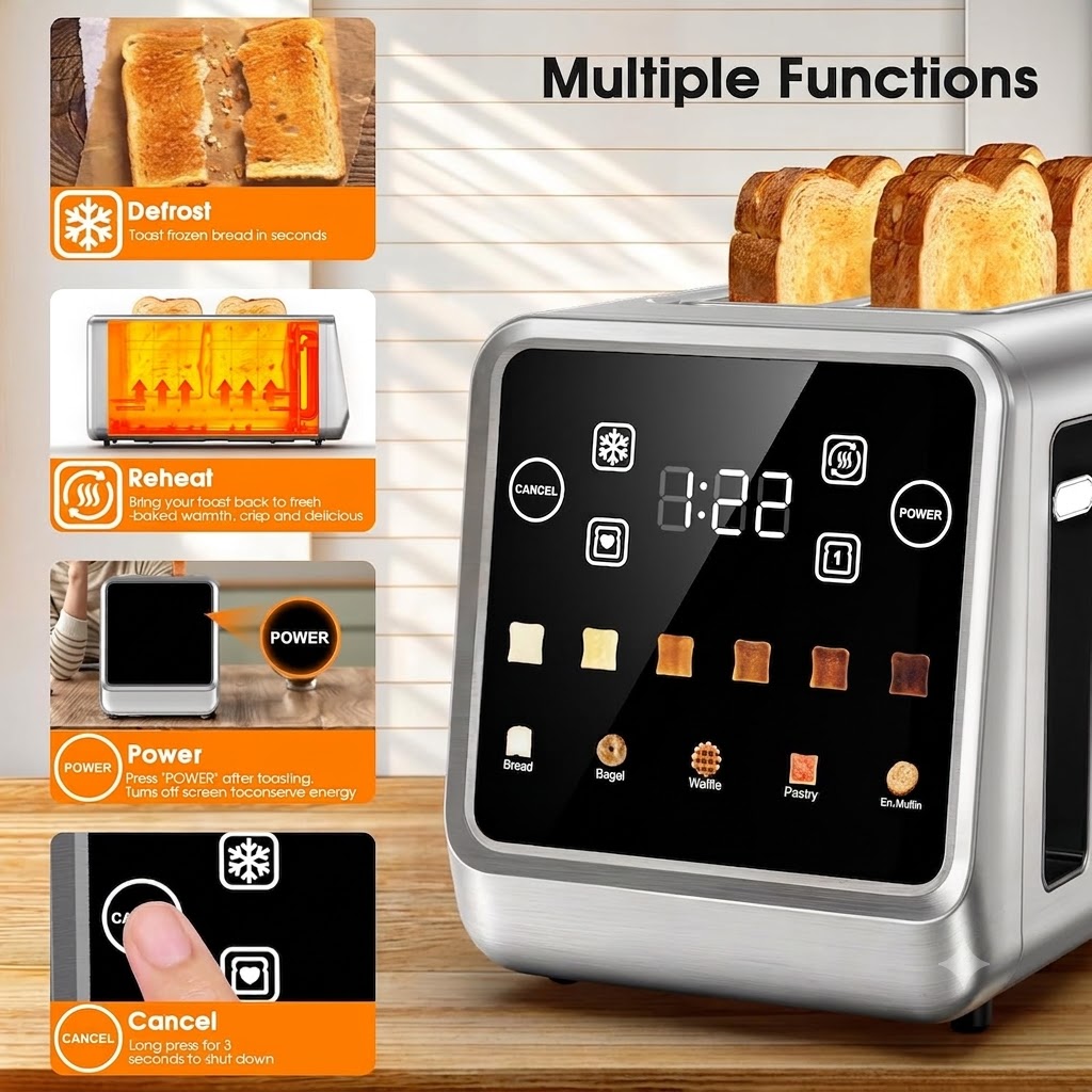 Smart Toaster with Touchscreen (Bundle with Toastie Press & Warming Rack) Choose from 40+ Bread Types, 7 Browning Levels, & Toastie Press Mode