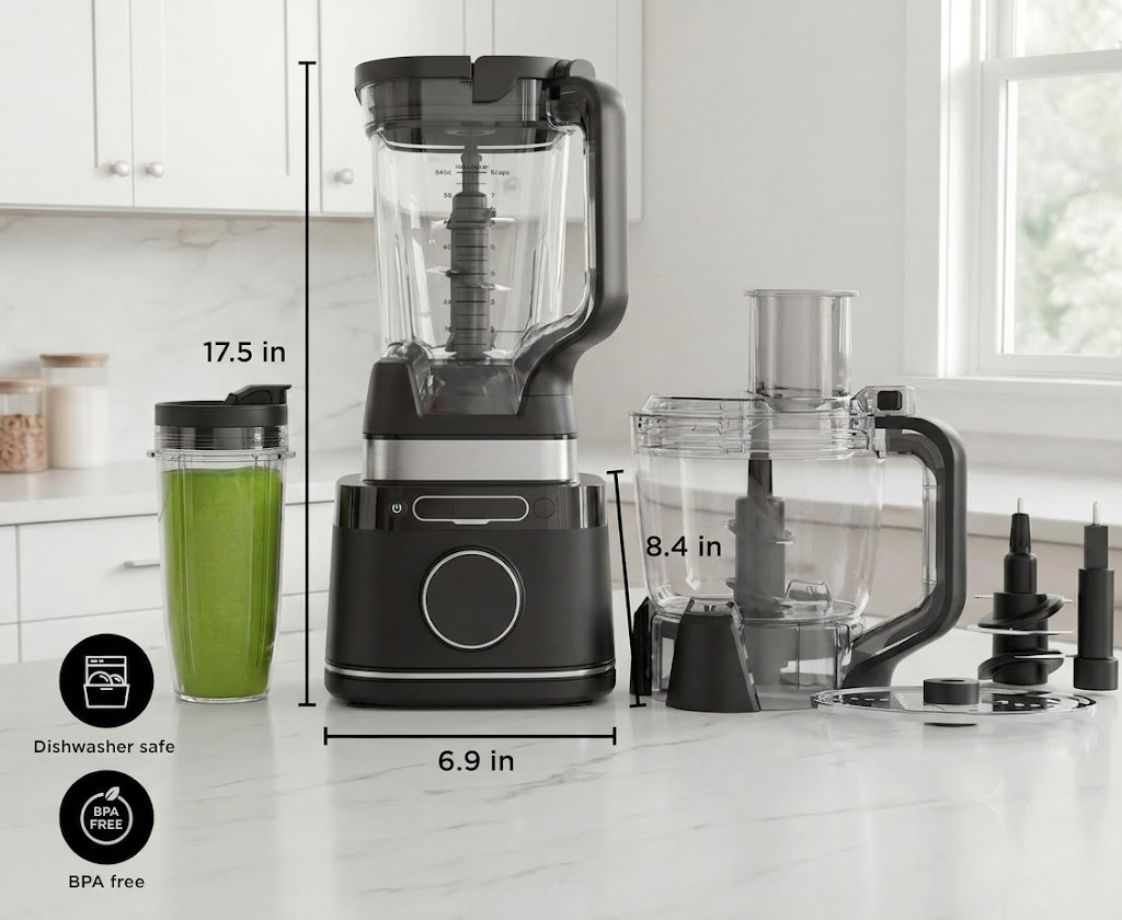 1800W Smart Kitchen System & Blender Combo, 72 oz XL Pitcher & 8-Cup Food Processor with Auto-Sensing Tech for Smoothies, Dough & Salsa