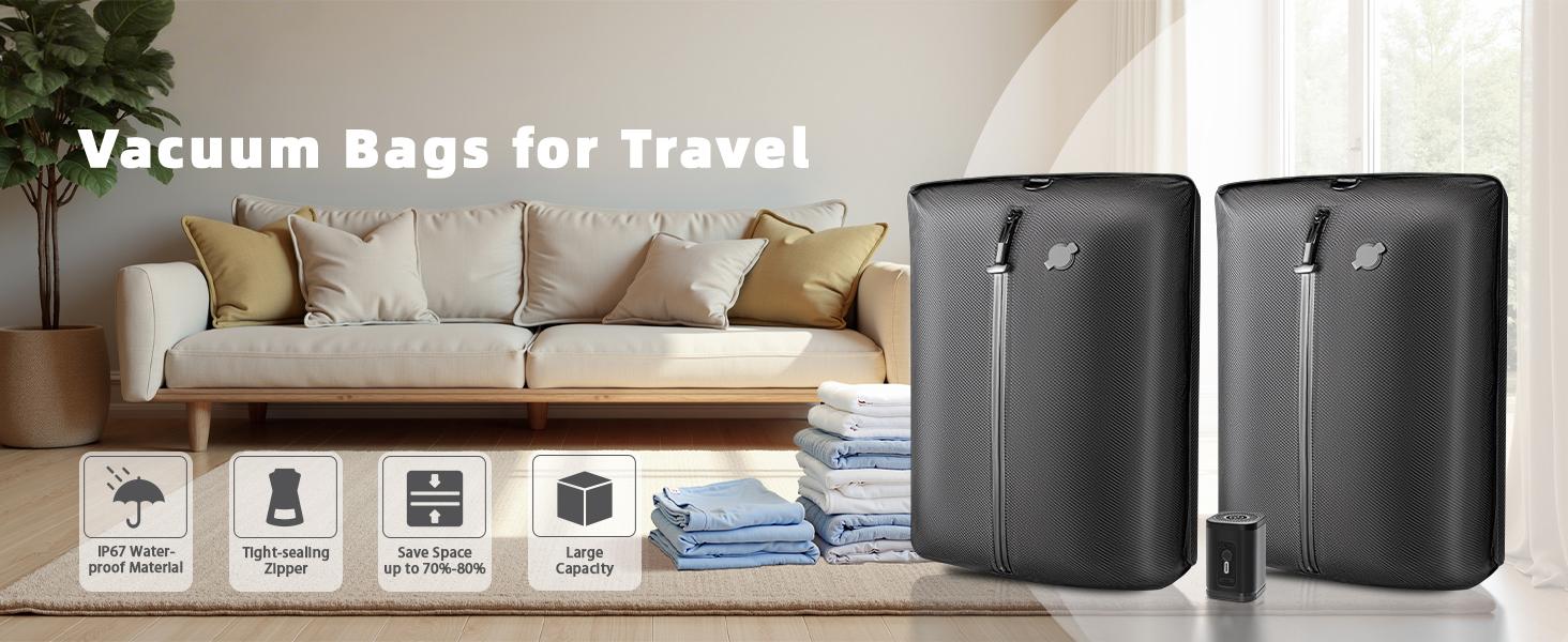 Sohochic Vacuum Bags for Travel with  Wireless Vacuum pump, Revolutionary Reusable Compression Bags for Travel Suitcases and Backpack, Space Saver Bags for Travel Underwater Packing Cube