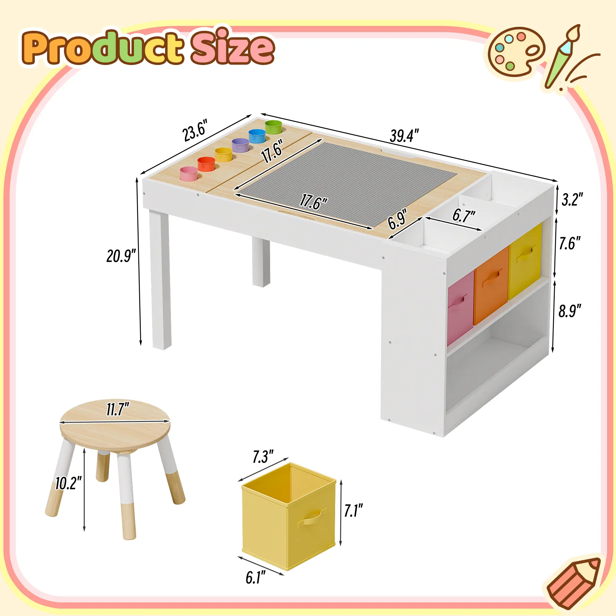 Kids Art Table & Chairs Set with Storage.
