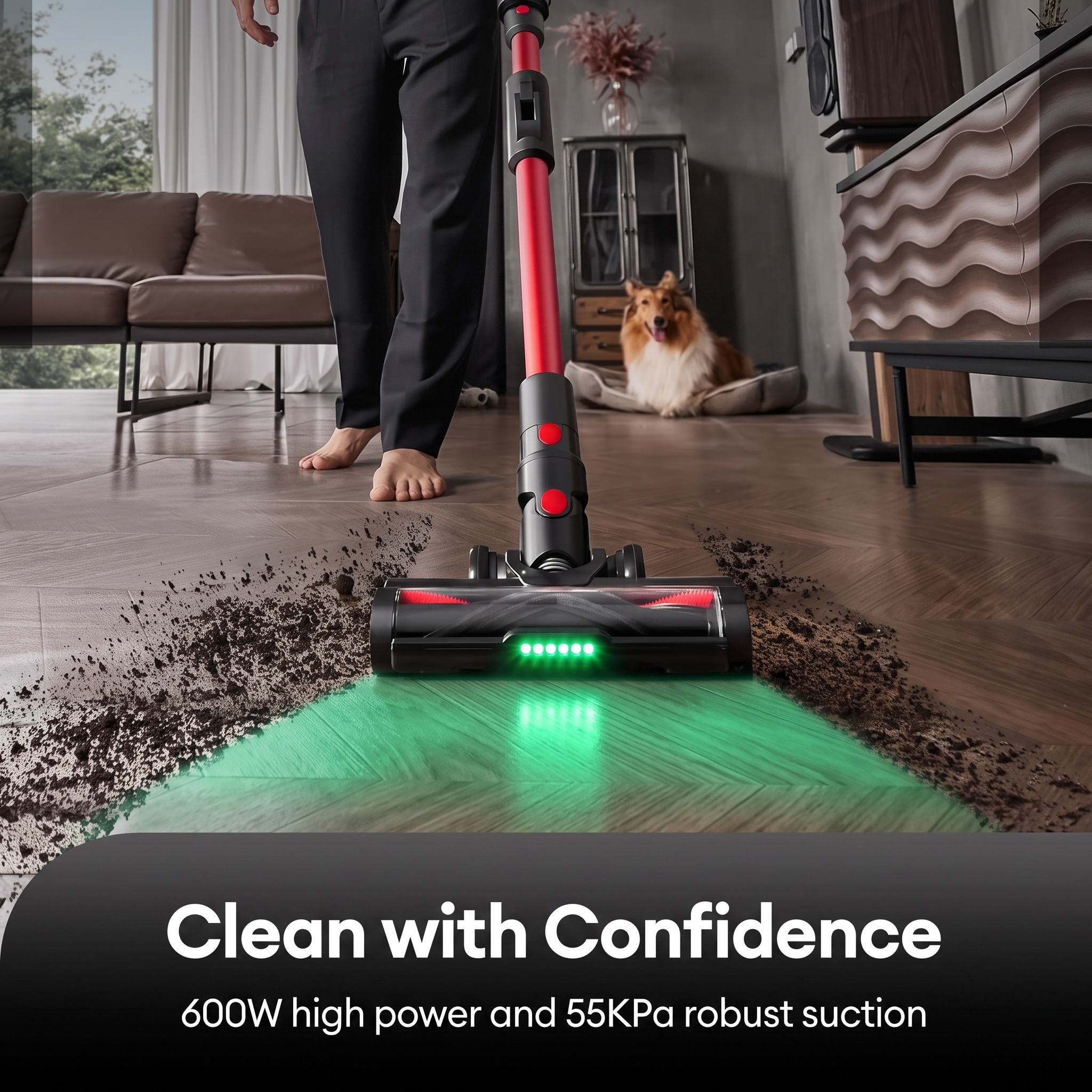 Cordless Vacuum Cleaner, 600W 55Kpa 60Mins Vacuum Cleaners for Home