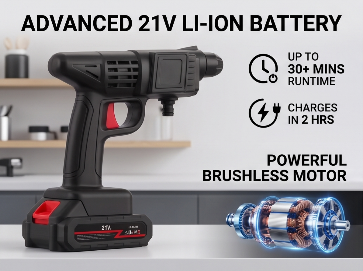 Portable 21V Cordless Pressure Washer Gun, 435 PSI Handheld Power Washer for Car Washing & Outdoor Cleaning