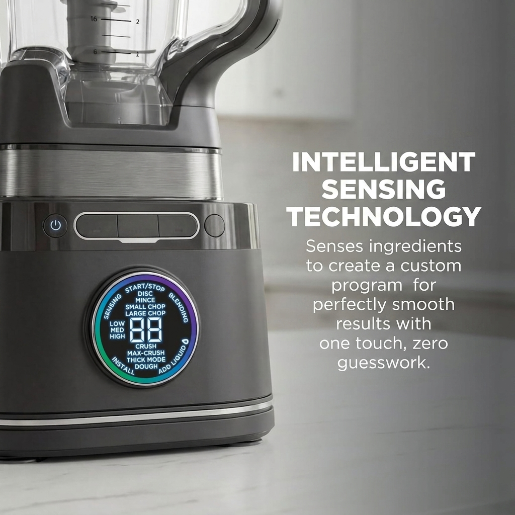 1800W Smart Kitchen System & Blender Combo, 72 oz XL Pitcher & 8-Cup Food Processor with Auto-Sensing Tech for Smoothies, Dough & Salsa