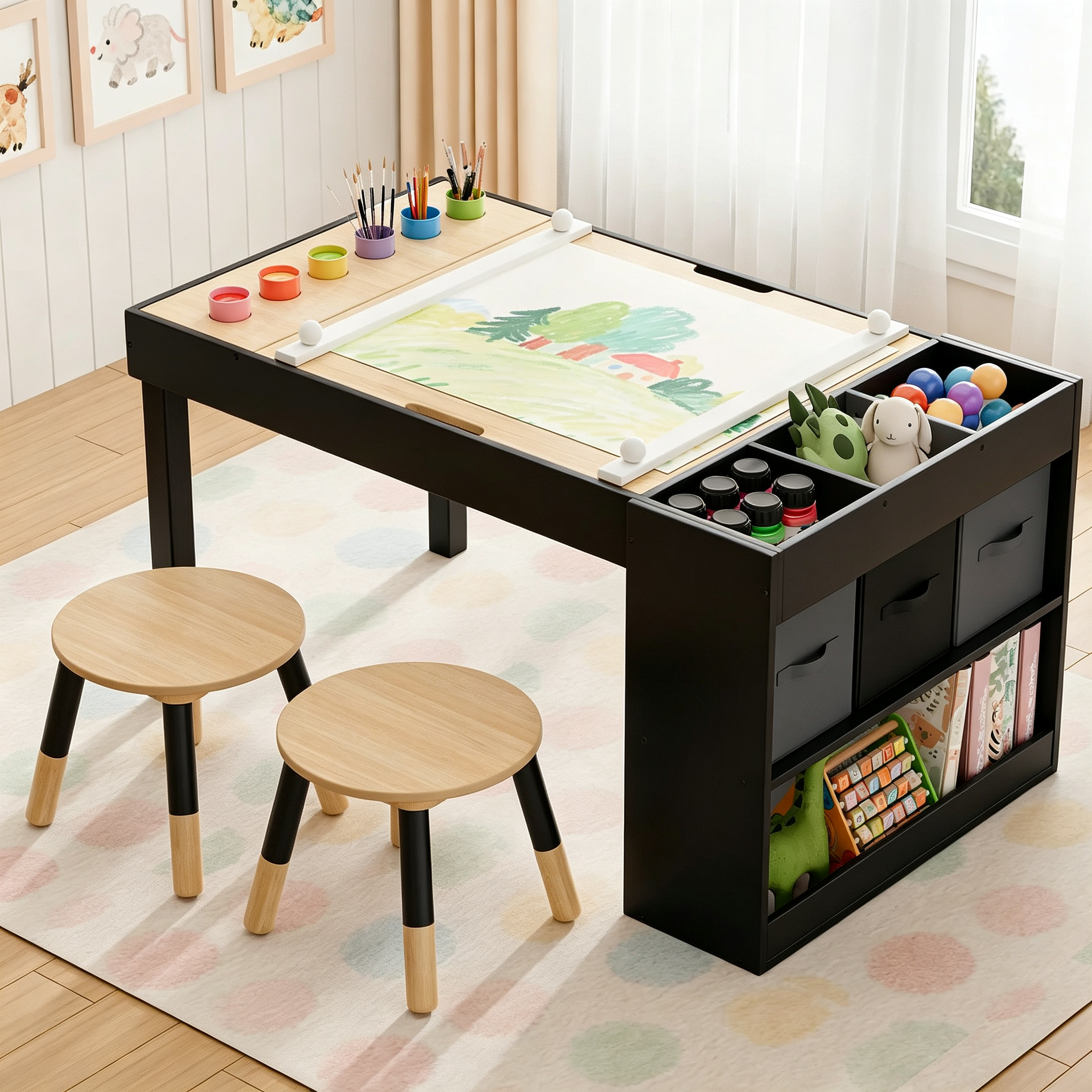 Kids Art Table & Chairs Set with Storage.