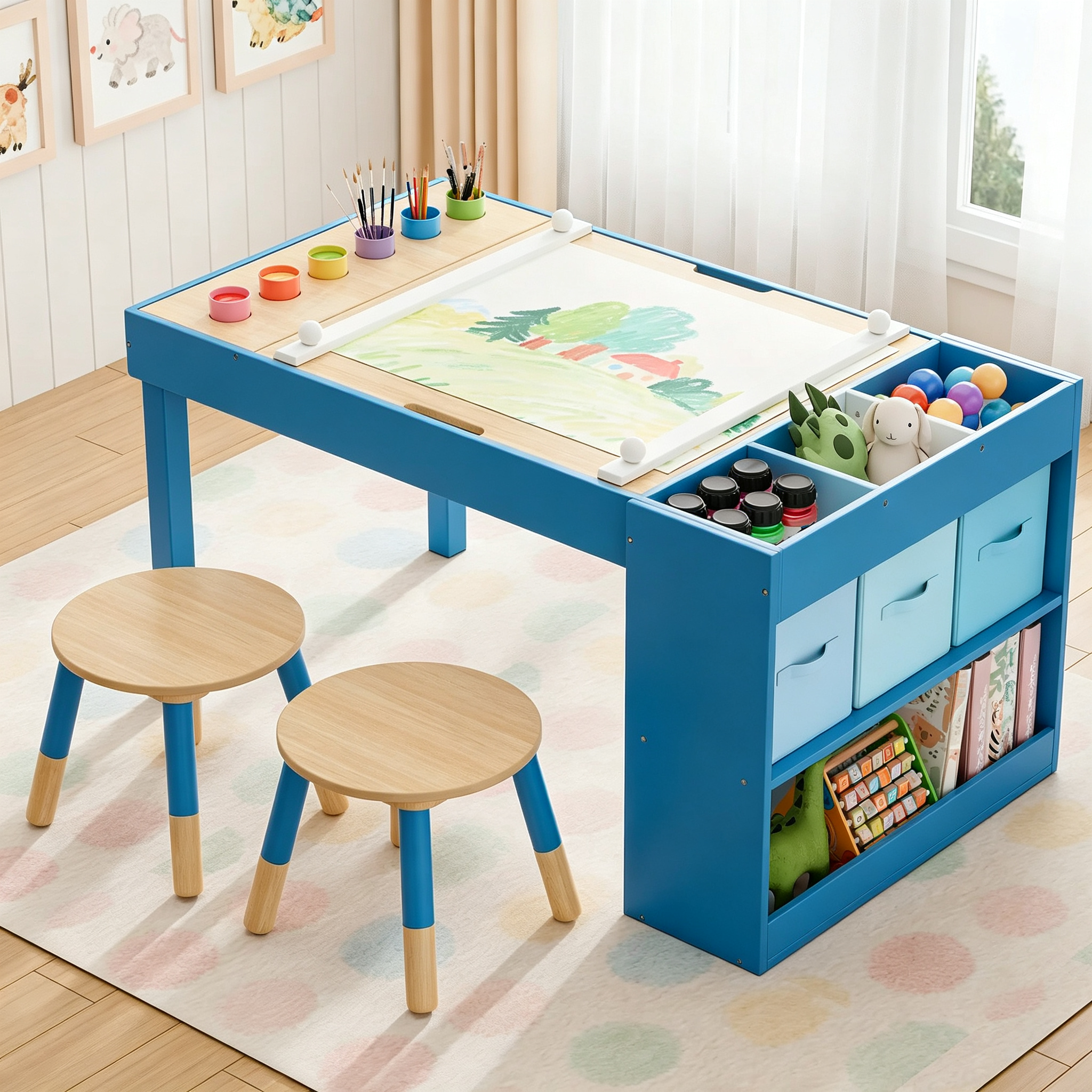 Kids Art Table & Chairs Set with Storage.