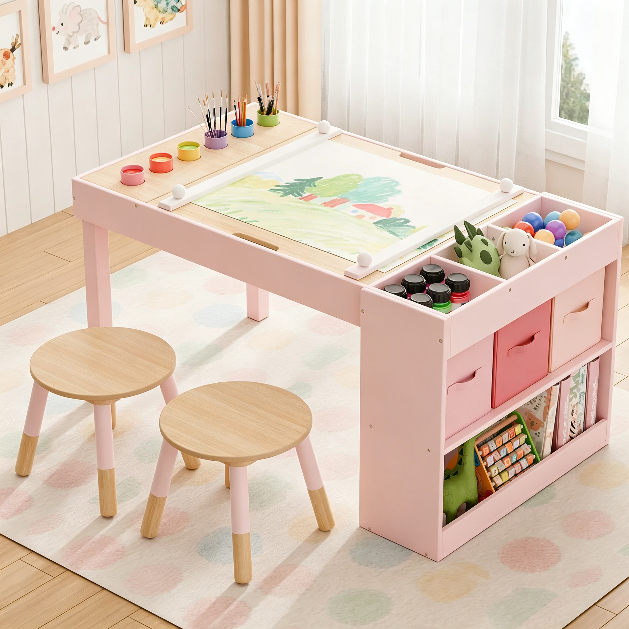 Kids Art Table & Chairs Set with Storage.