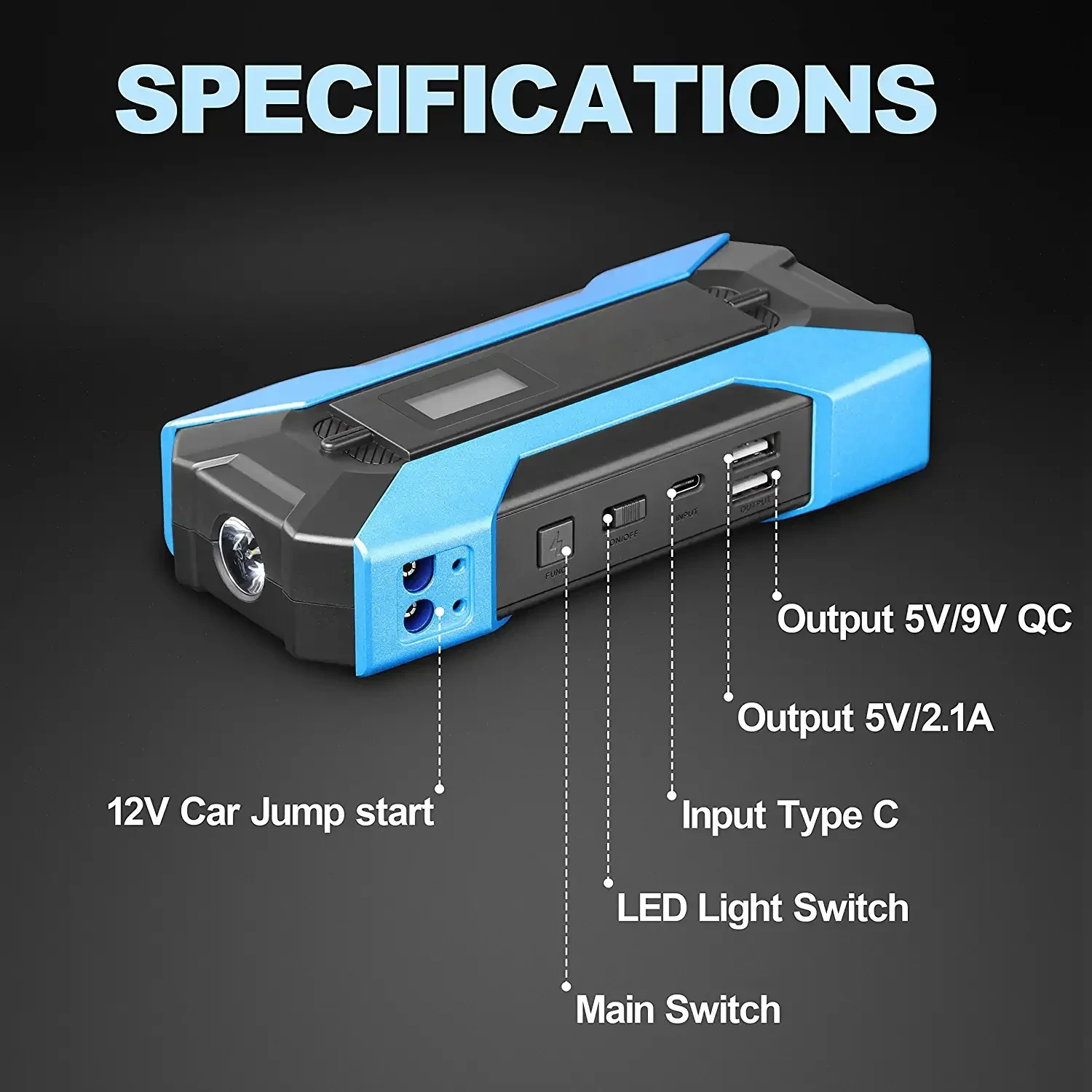 Gehopow A11 Portable Car Jump Starter High Power 2000a Peak Jump Starter Car Lithium Battery Booster Pack 12v Emergency Jump Box