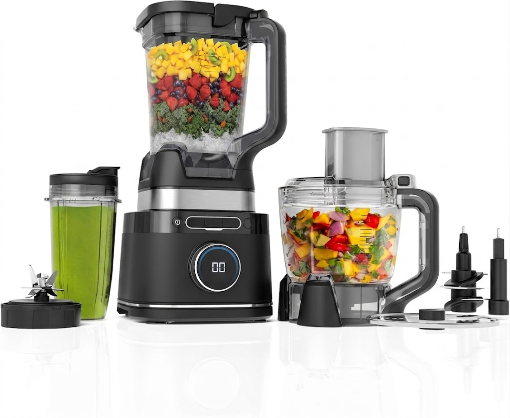 1800W Smart Kitchen System & Blender Combo, 72 oz XL Pitcher & 8-Cup Food Processor with Auto-Sensing Tech for Smoothies, Dough & Salsa
