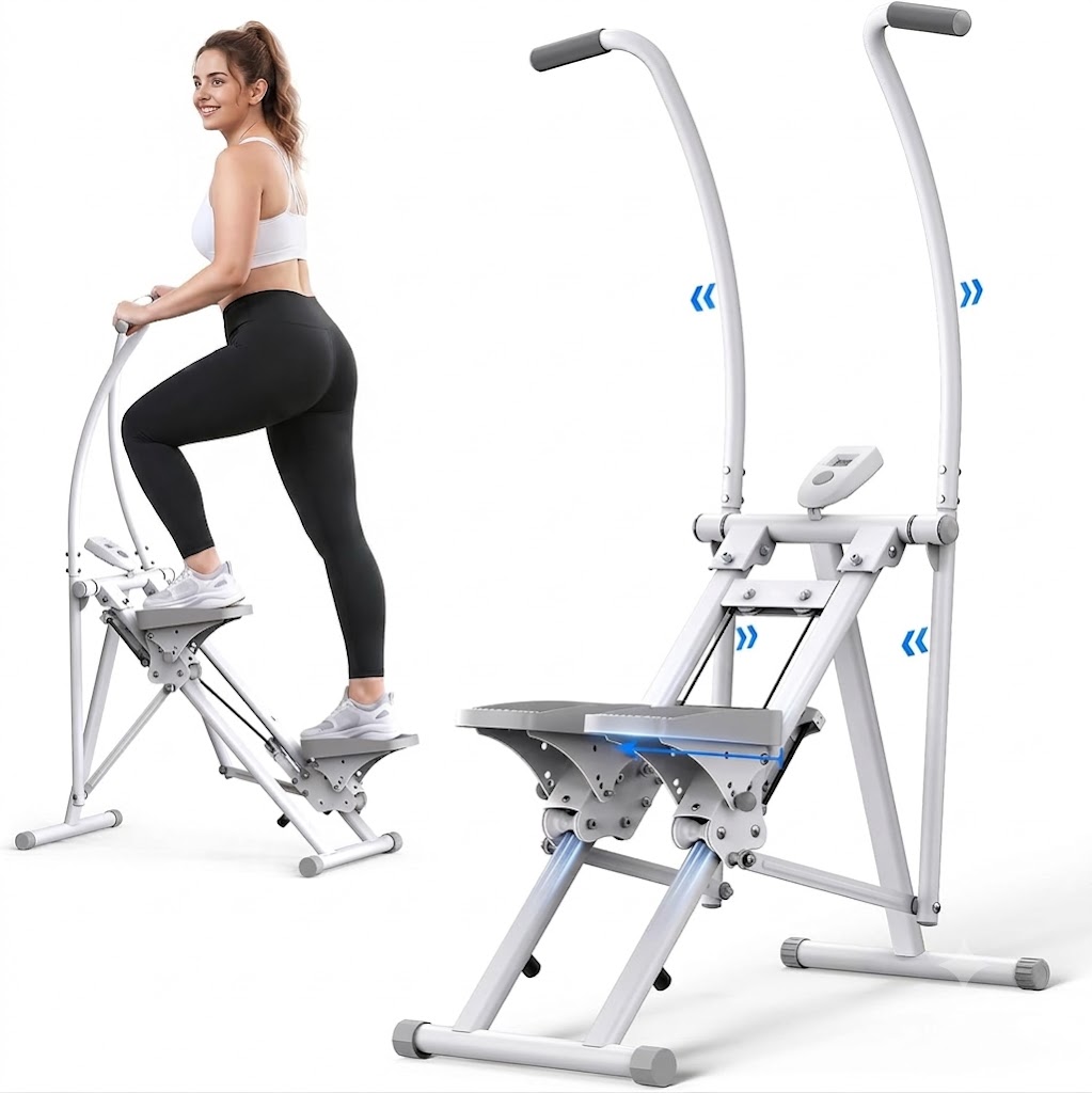 Vertical Stair Climber Machine with Adjustable Resistance & LCD Monitor, Foldable 3-In-1 Step Stepper Exercise Machine for Home Workout, 300 lbs Capacity