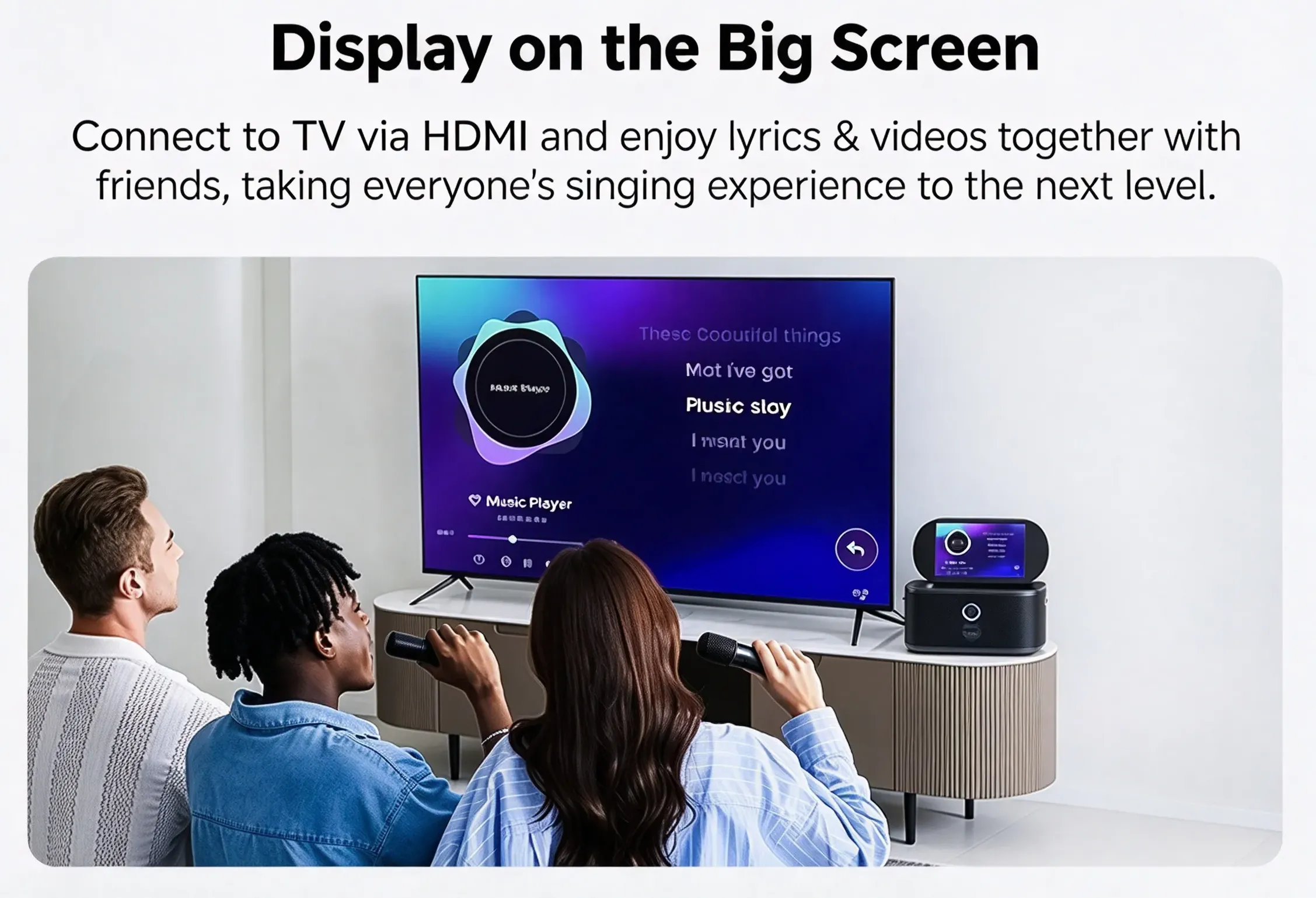 Connect to TV via HDMI share lyrics and music videos with friends home karaoke party