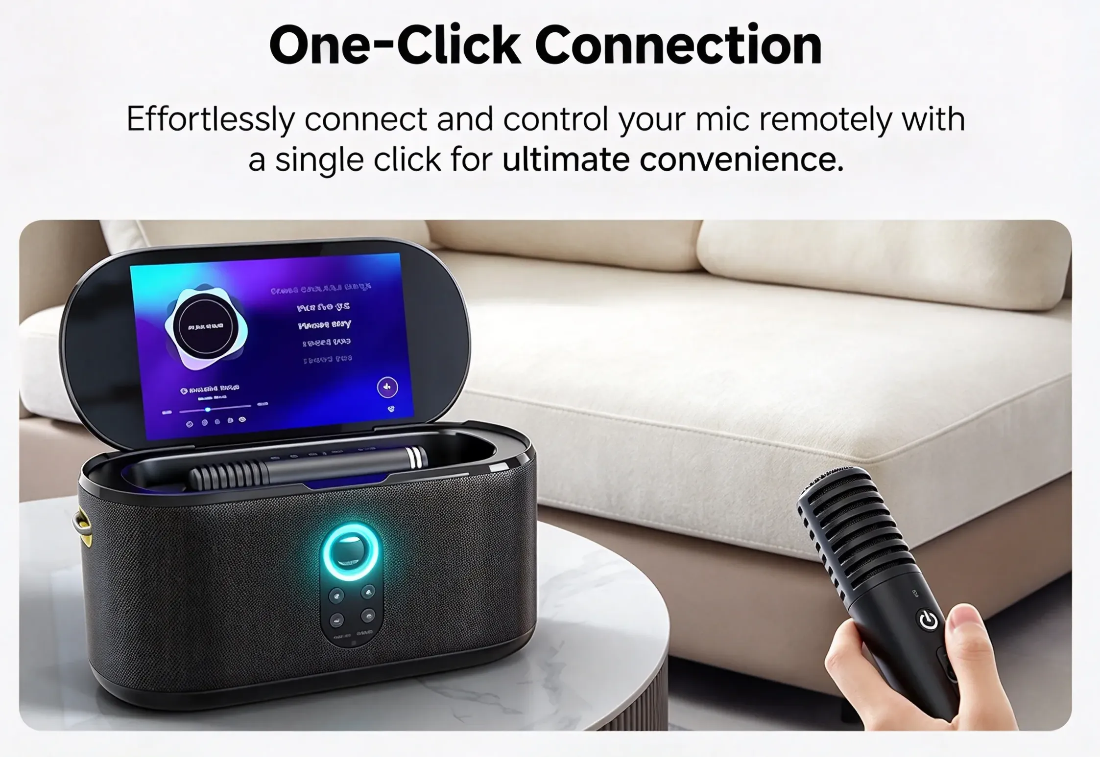 Simple one click connection wireless mics easy remote control start karaoke quickly