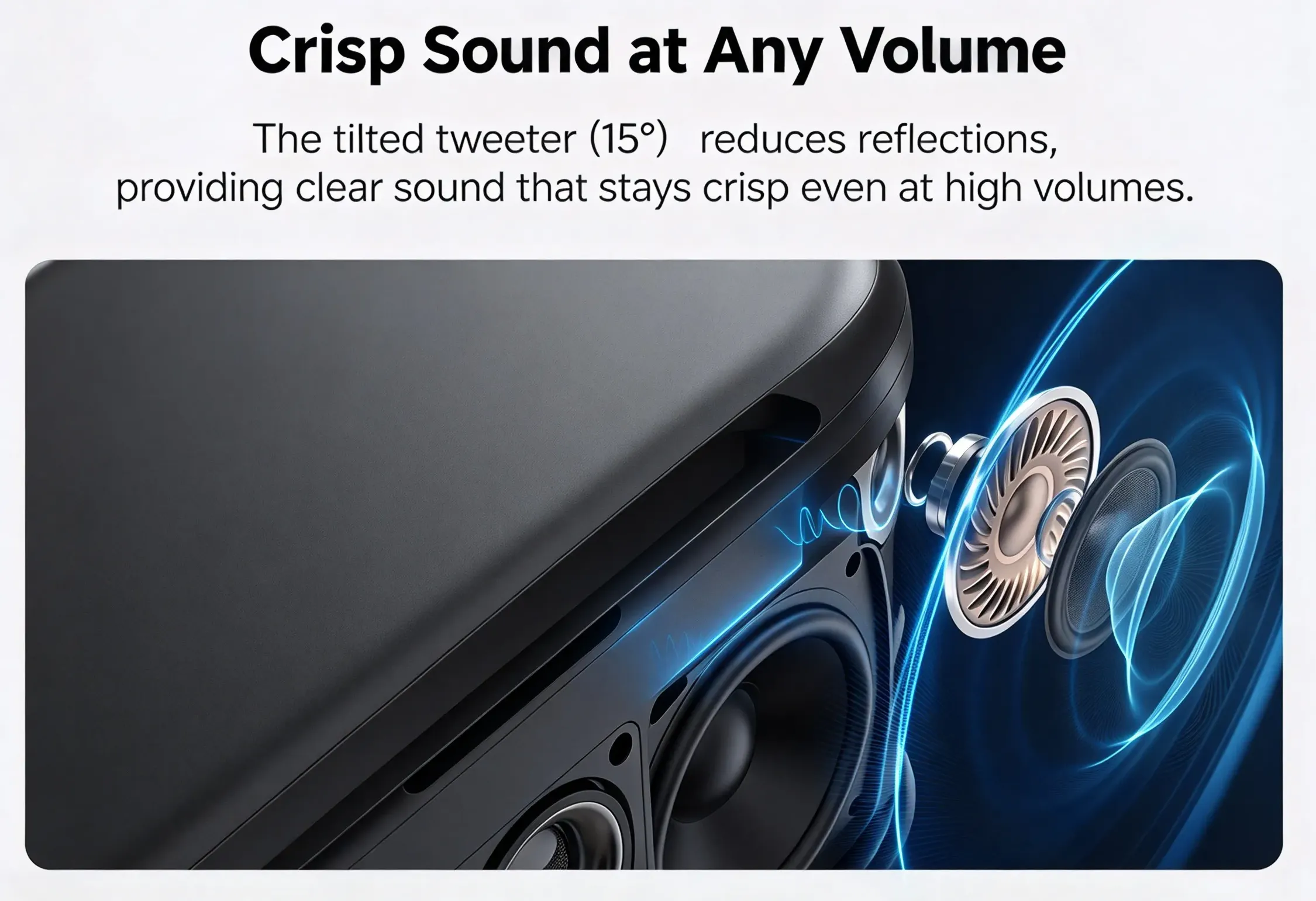 15 degree tilted tweeter reduces sound reflection crisp distortion free vocals high volume