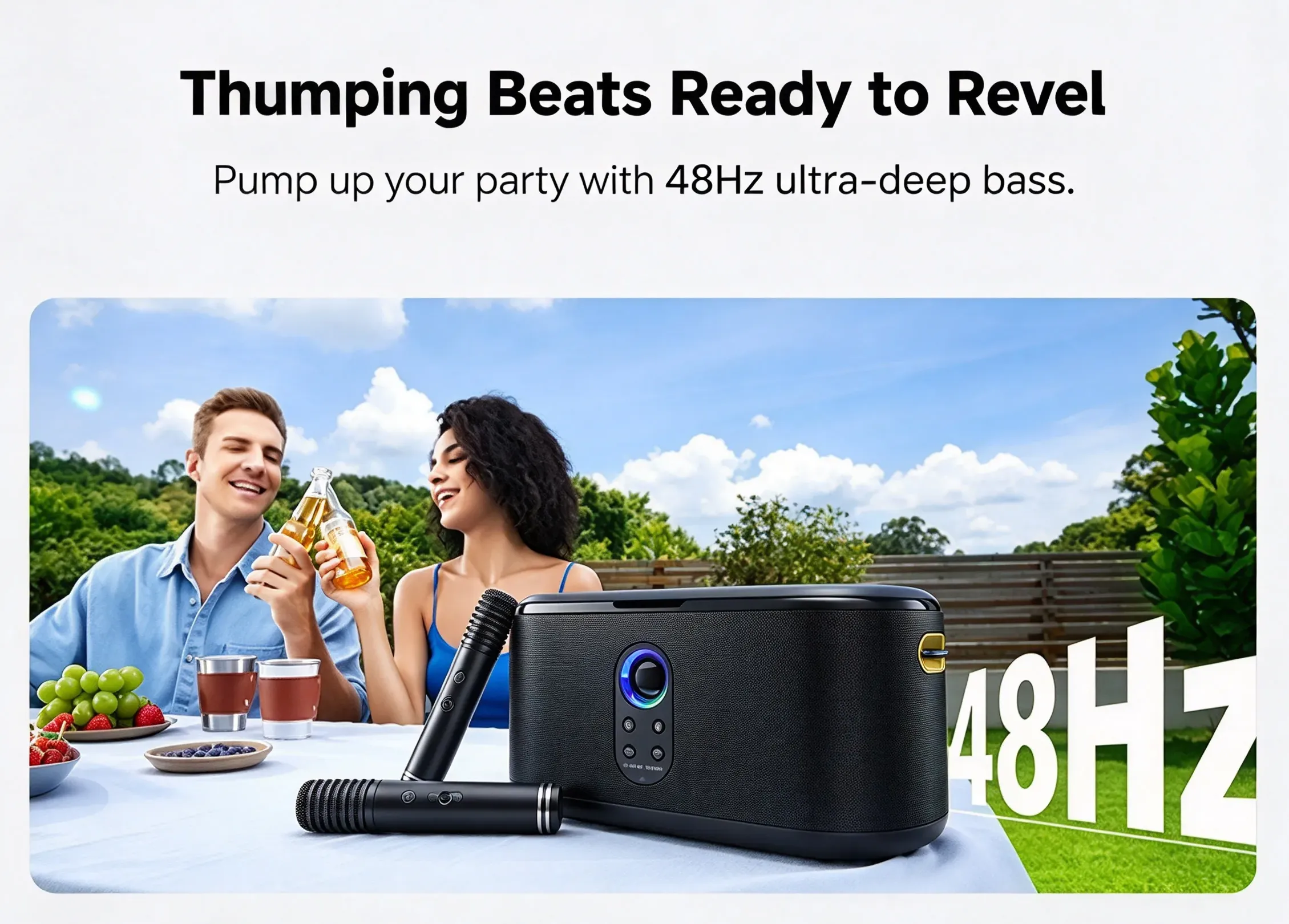 48Hz ultra deep bass strong rhythmic beats energetic immersive karaoke parties