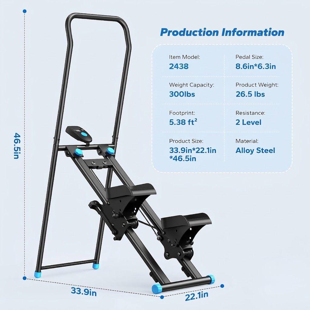 Vertical Stair Climber Machine with Adjustable Resistance & LCD Monitor, Foldable 3-In-1 Step Stepper Exercise Machine for Home Workout, 300 lbs Capacity
