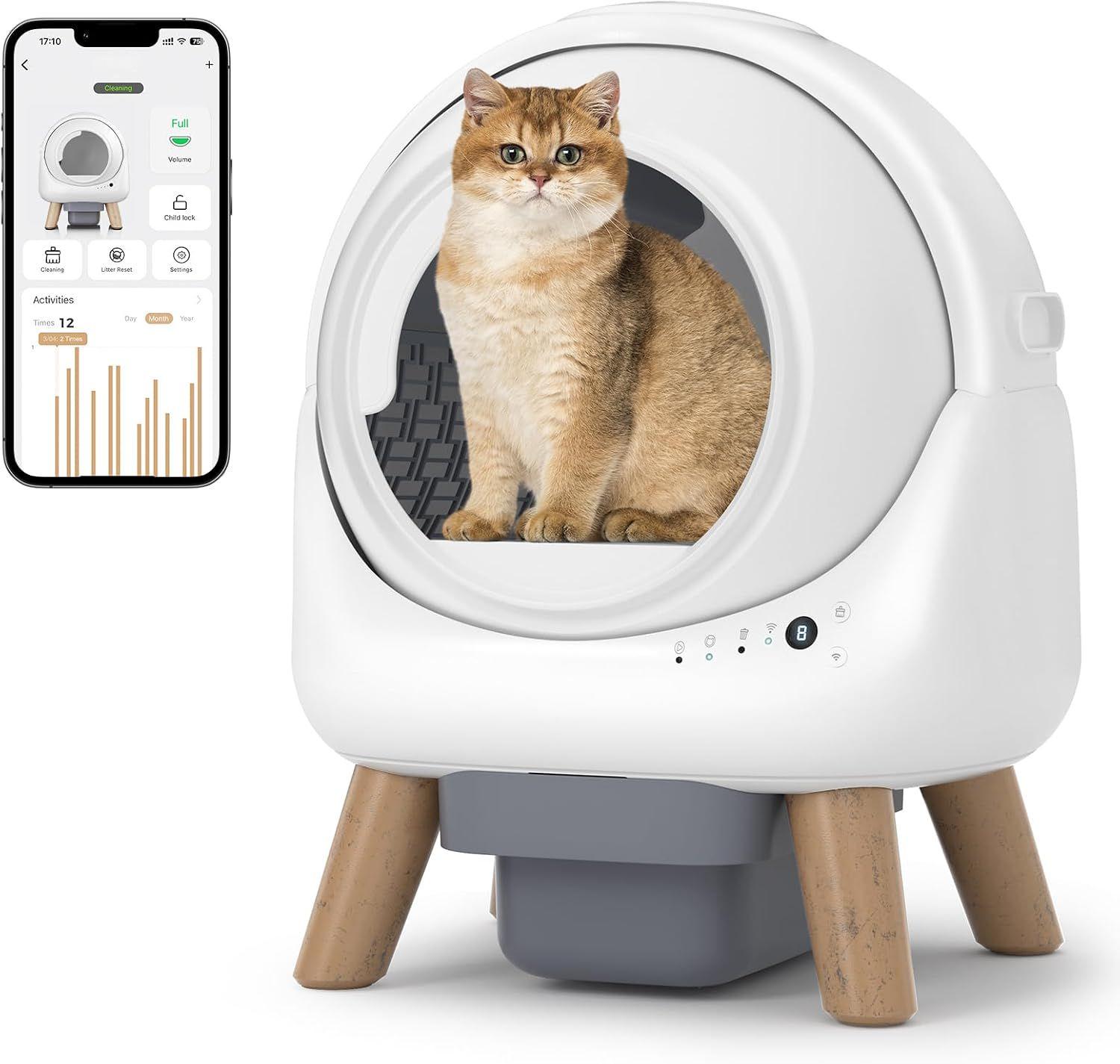 Self Cleaning Litter Box,Automatic Cat Litter Box for Multiple Cats,Robot with APP Control,Dual Safety Protection