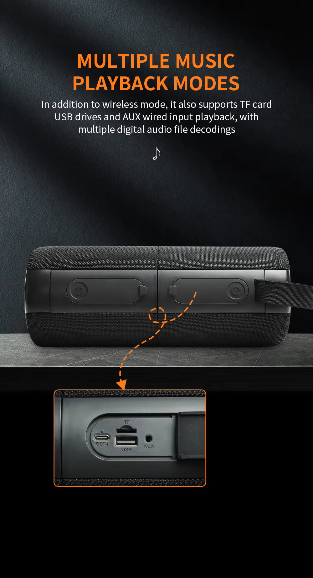 Multiple playback modes &mdash; USB, AUX, TF card, and Bluetooth wireless