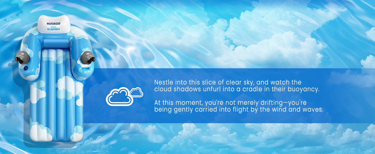 Blue sky and white clouds print pool float
