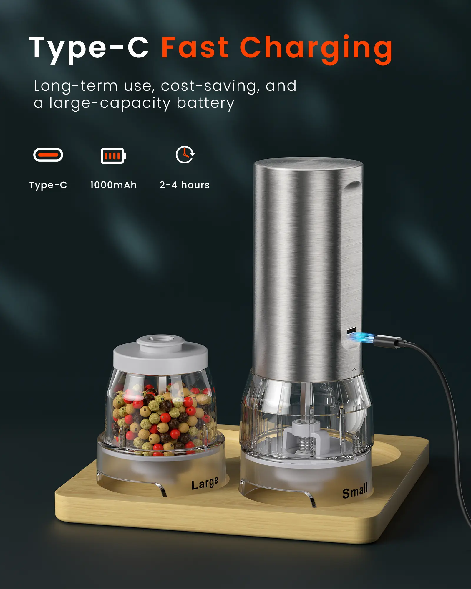 ODIFORGO Electric Salt and Pepper Grinder Set, 2026 New Upgrade, USB Rechargeable Automatic Pepper Mill, 3 Large Capacity Quick-Switch Silos, Adjustable Coarseness, Stainless Steel BBQ Grill Kitchen Gadget with LED Light summerwins
