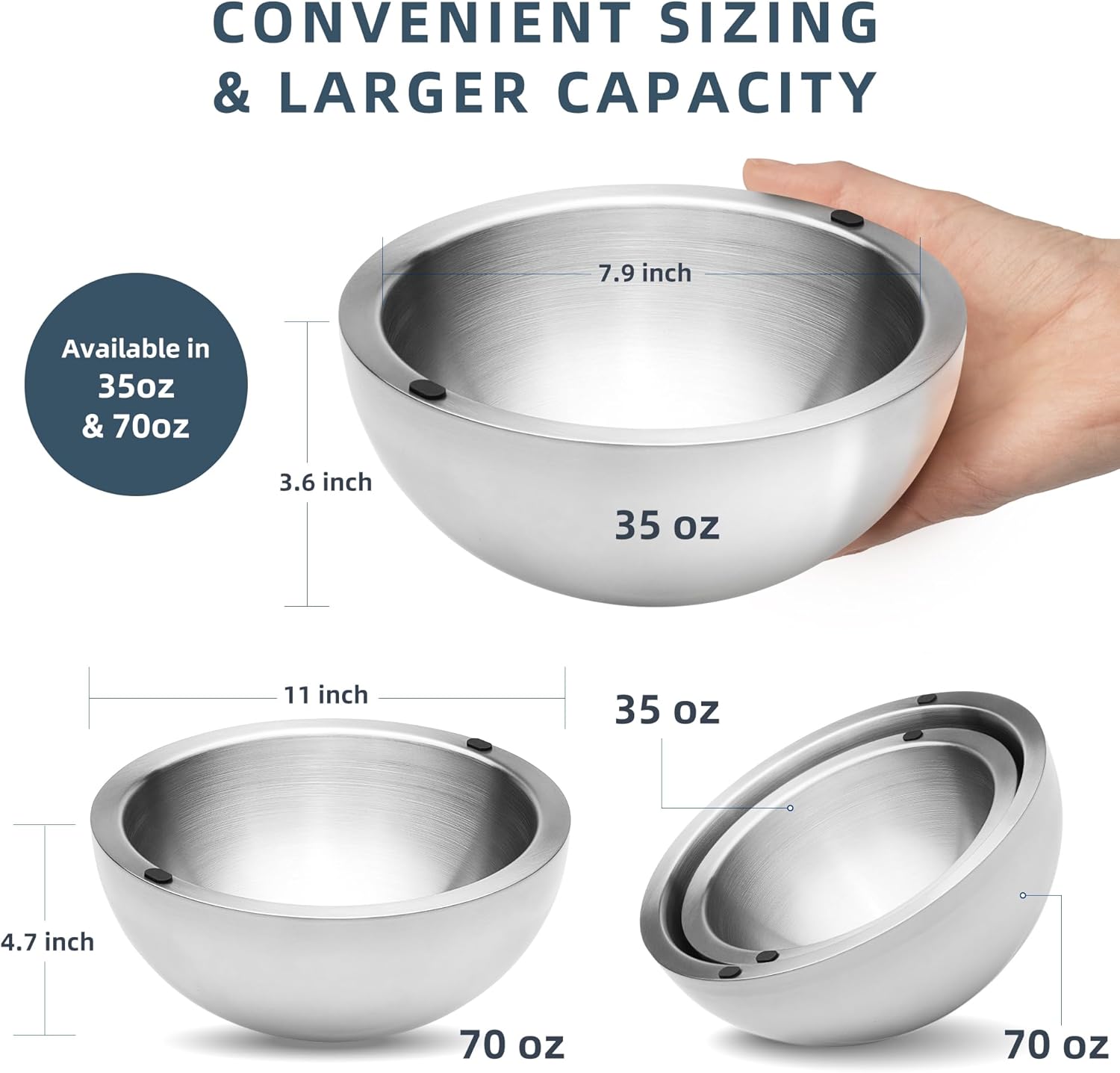 Dip Chiller Bowl - 35oz Capacity - Frozen Ice Stainless Steel Party Serving Bowl - Insulated Dip Dish Platter Keeps Salsa, Guacamole, Condiments, Sauces, Salad & Food Hot or Cold (1 Bowl)