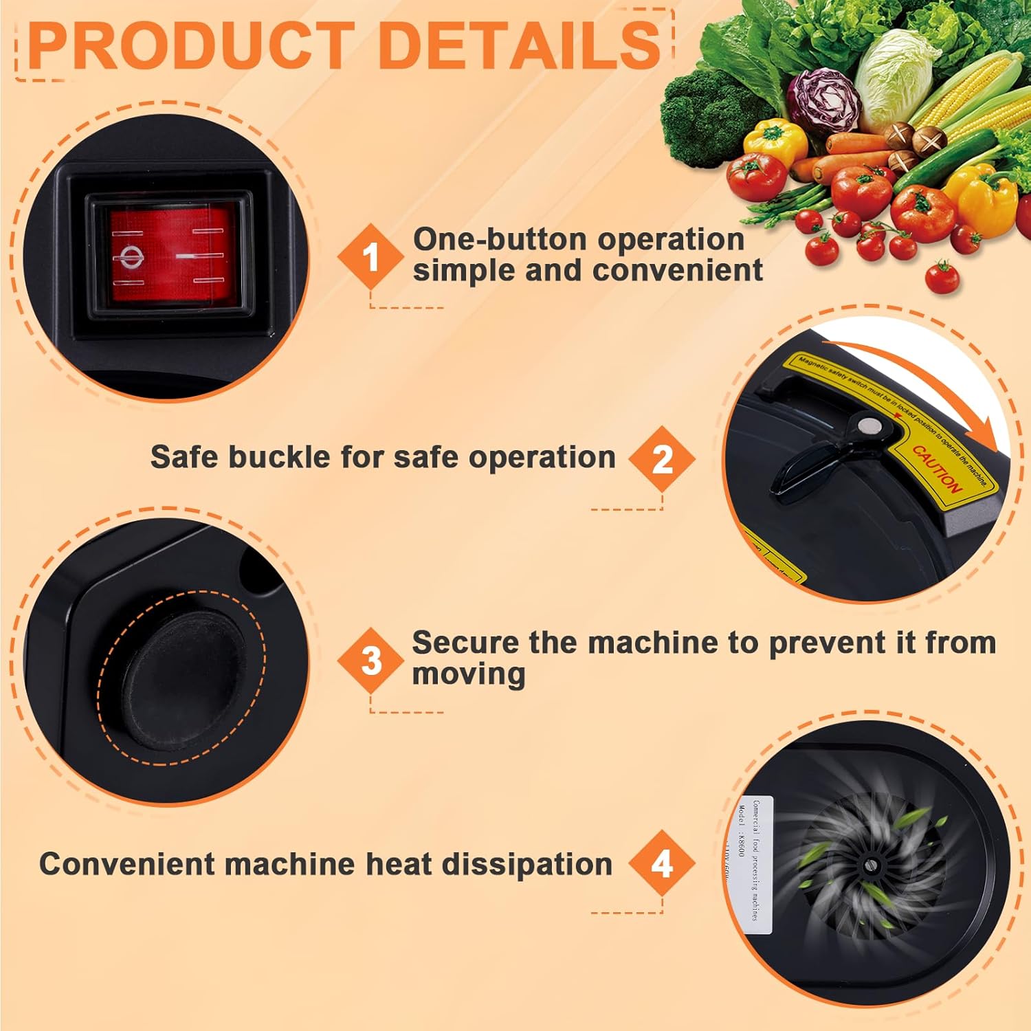 Vegetable Dicer Chopper 3 IN 1 Food Processor Automatic Potato Slicer&Onion Shredder with 3 Stainless Steel Blades 110V