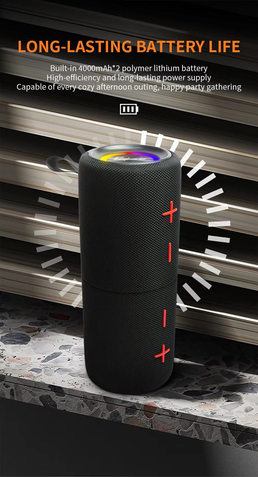 Long-lasting battery &mdash; 8000mAh dual cell for all-day playback
