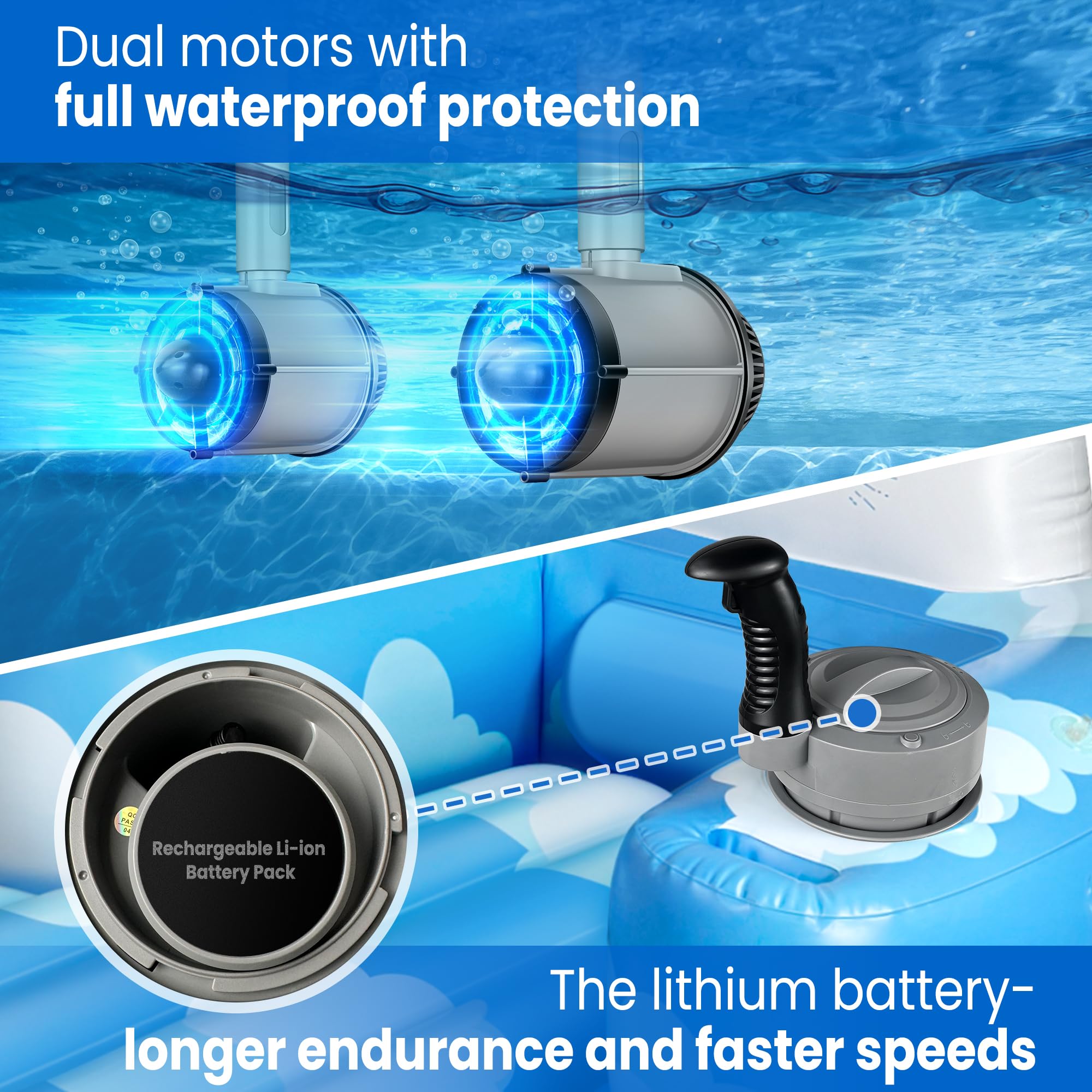 Motorized Pool Float for Adults, Rechargeable Electric Inflatable Lounger with Canopy, Lake River Floats Adult Size with Dual Motors, Pool Toys for Party, Vacation & Relaxation
