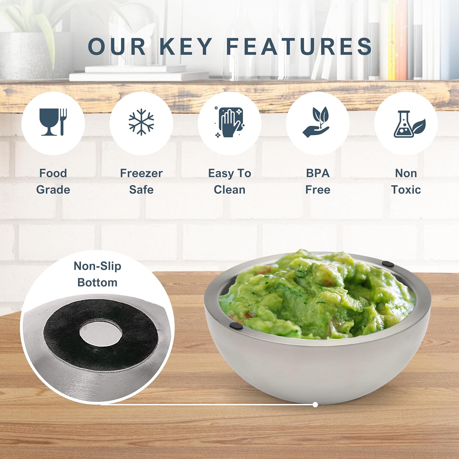 Dip Chiller Bowl - 35oz Capacity - Frozen Ice Stainless Steel Party Serving Bowl - Insulated Dip Dish Platter Keeps Salsa, Guacamole, Condiments, Sauces, Salad & Food Hot or Cold (1 Bowl)
