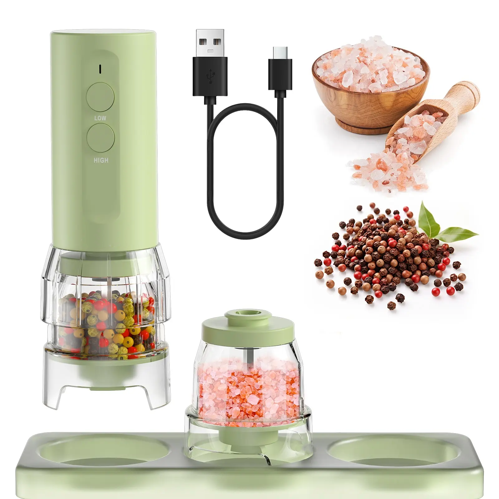 ODIFORGO Electric Salt and Pepper Grinder Set, 2026 New Upgrade, USB Rechargeable Automatic Pepper Mill, 3 Large Capacity Quick-Switch Silos, Adjustable Coarseness, Stainless Steel BBQ Grill Kitchen Gadget with LED Light summerwins