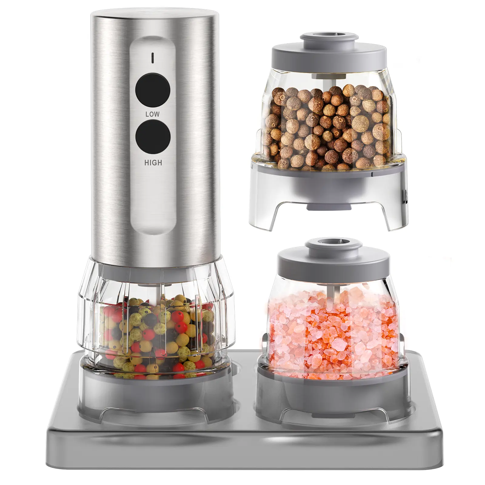 ODIFORGO Electric Salt and Pepper Grinder Set, 2026 New Upgrade, USB Rechargeable Automatic Pepper Mill, 3 Large Capacity Quick-Switch Silos, Adjustable Coarseness, Stainless Steel BBQ Grill Kitchen Gadget with LED Light summerwins