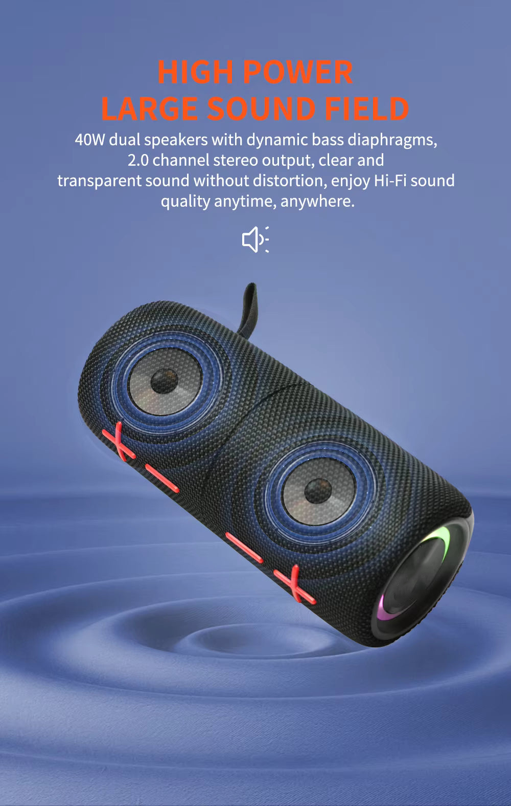 High power large sound field &mdash; dual speakers with dynamic bass diaphragm