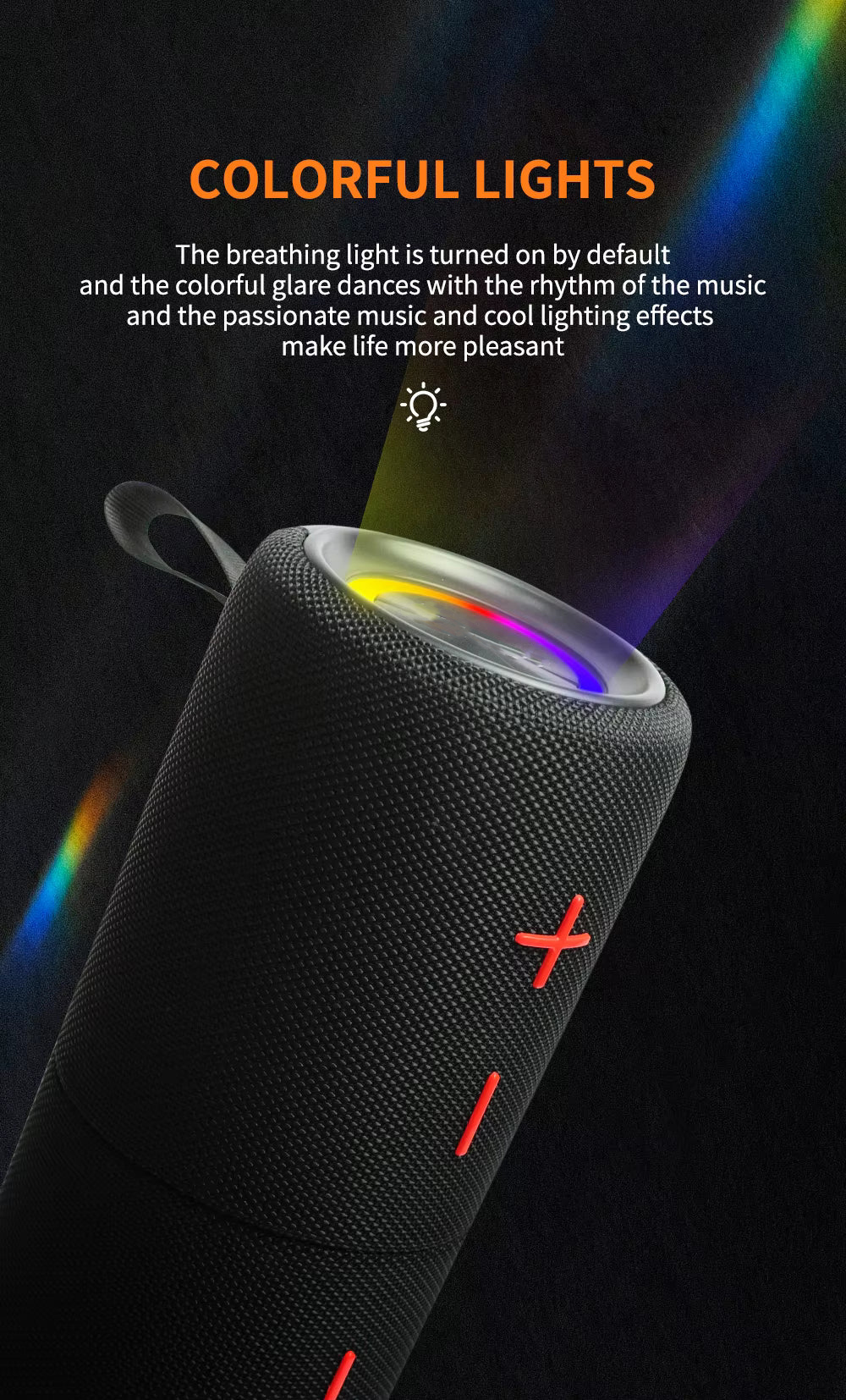 Colorful RGB breathing lights on speaker top &mdash; lights dance with the music