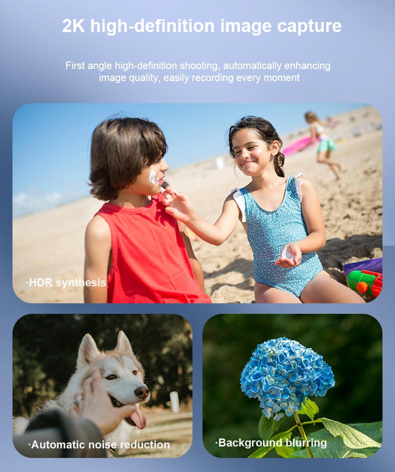 2K HD image capture with HDR, noise reduction, and background blurring