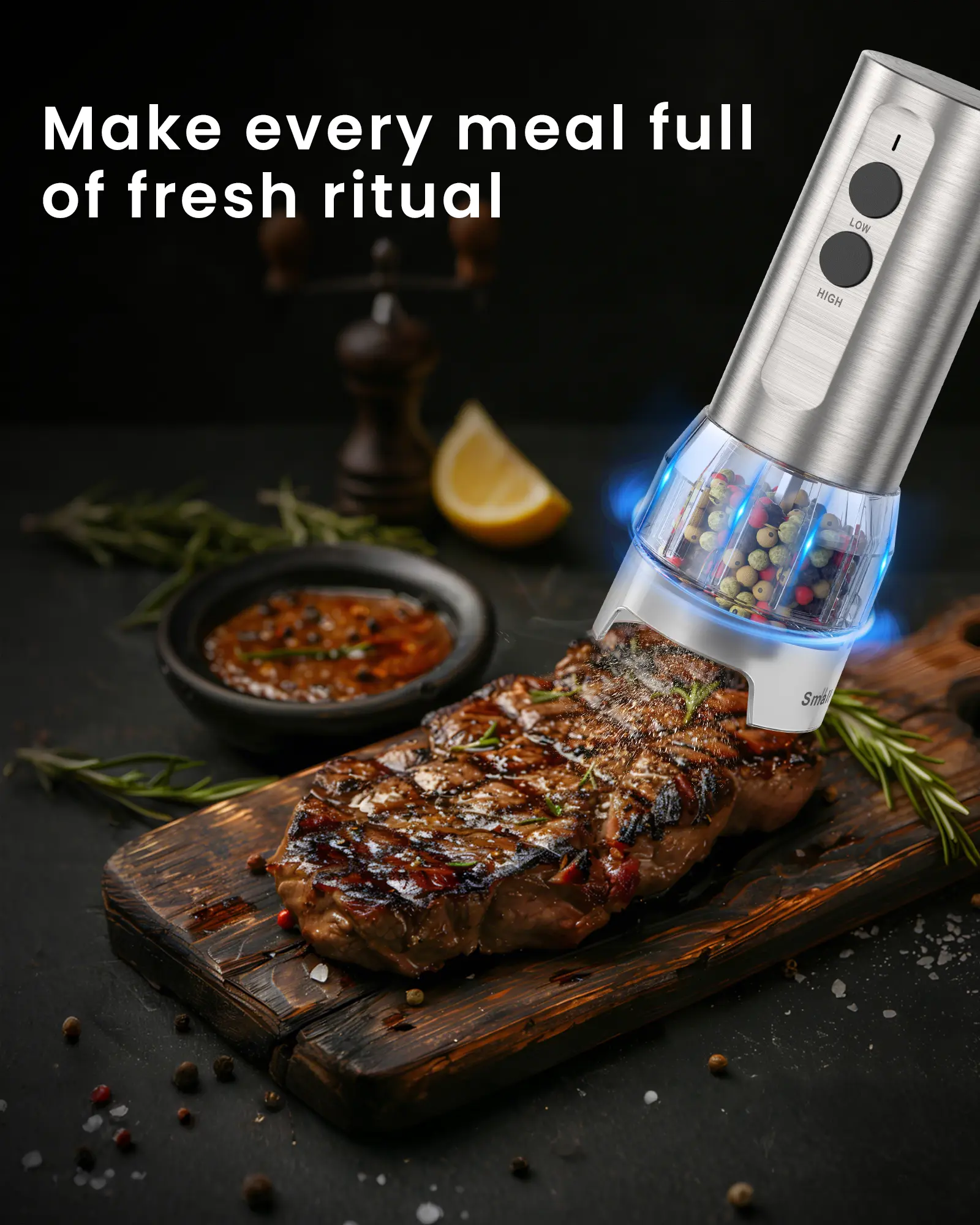 ODIFORGO Electric Salt and Pepper Grinder Set, 2026 New Upgrade, USB Rechargeable Automatic Pepper Mill, 3 Large Capacity Quick-Switch Silos, Adjustable Coarseness, Stainless Steel BBQ Grill Kitchen Gadget with LED Light summerwins