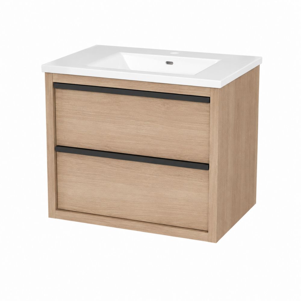 Mueble de lavabo MDF con lavabo de cerámica 60x45x55 cm Roble