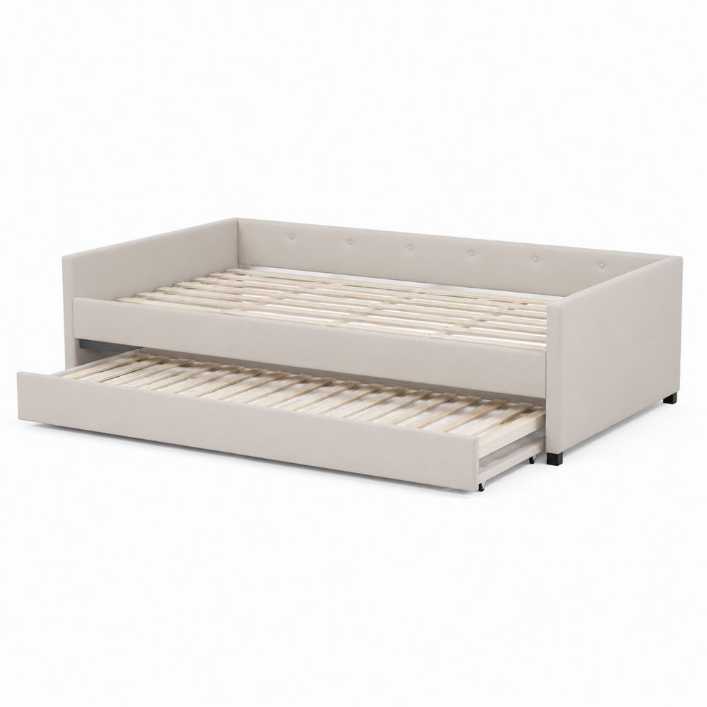 Cama nido rectangular 200x90 cm tapizada en beige
