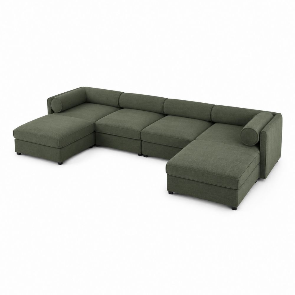 Sofá modular en forma de L con chaise longue en tela