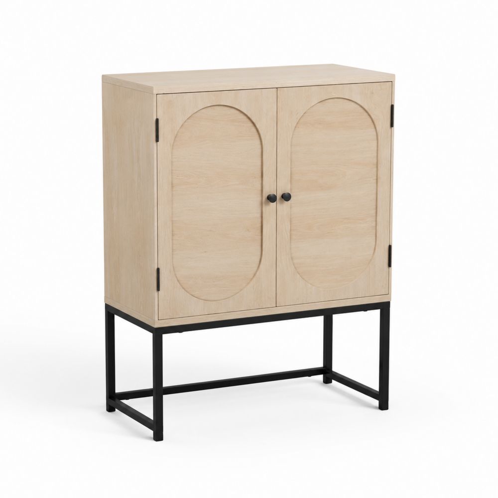 Aparador de Madera con Base Metálica Negra 80x40x110 cm