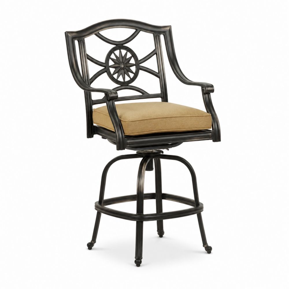 Taburete de Metal Negro con Cojín Beige de 110 cm