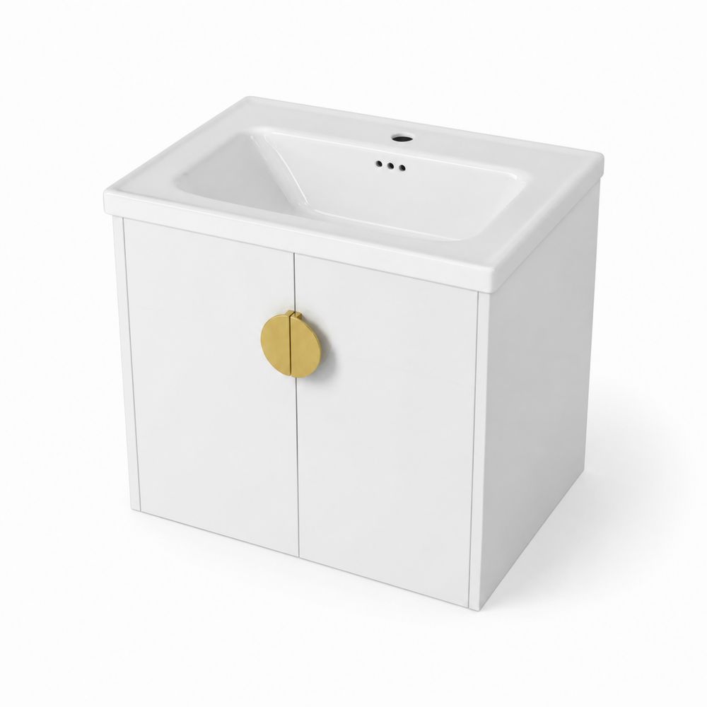 Mueble de lavabo de cerámica y melamina con puertas dobles