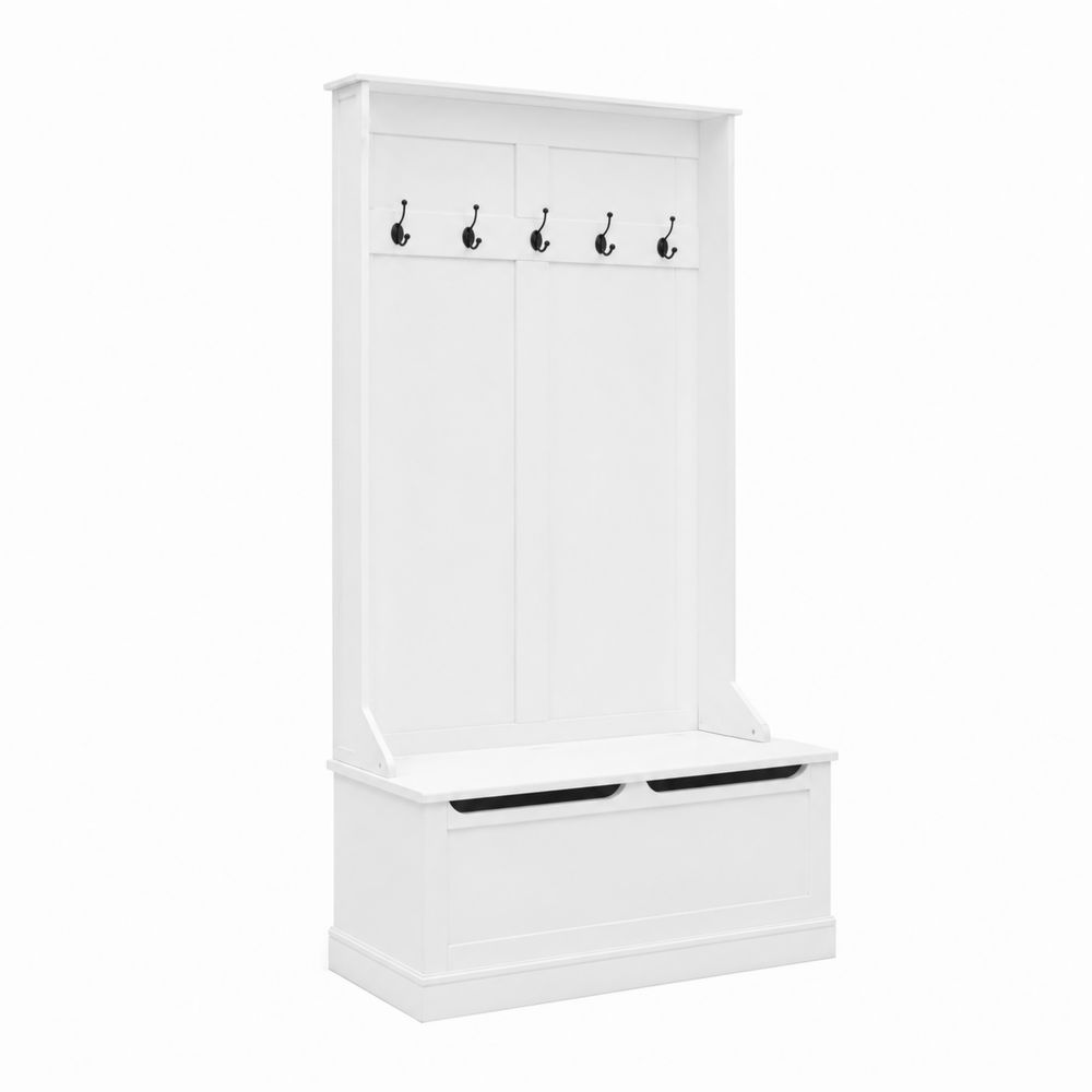 Perchero con banco de madera MDF Blanco 180x100x40 cm