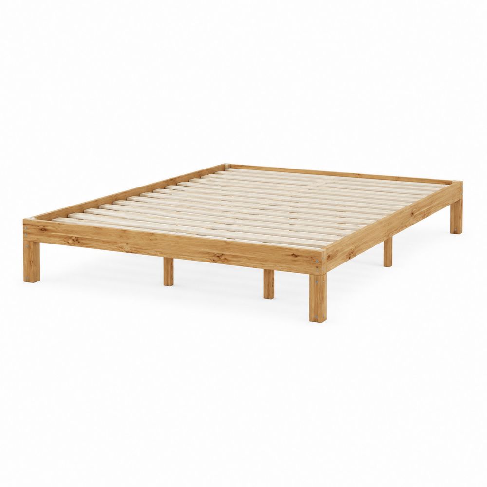 Cama doble de madera maciza 200x140 cm color Madera Natural