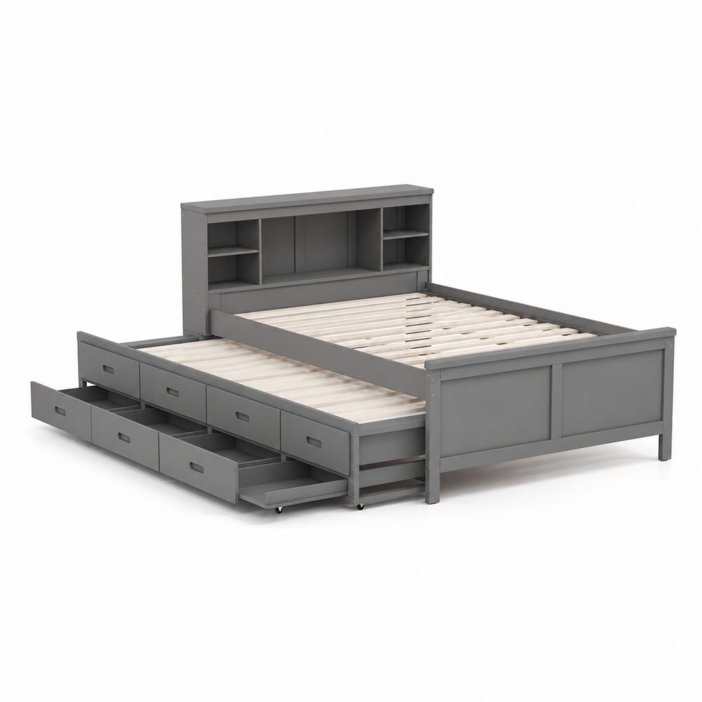 Cama de Madera con Almacenamiento y Cabecero Estantería Gris 200x160 cm