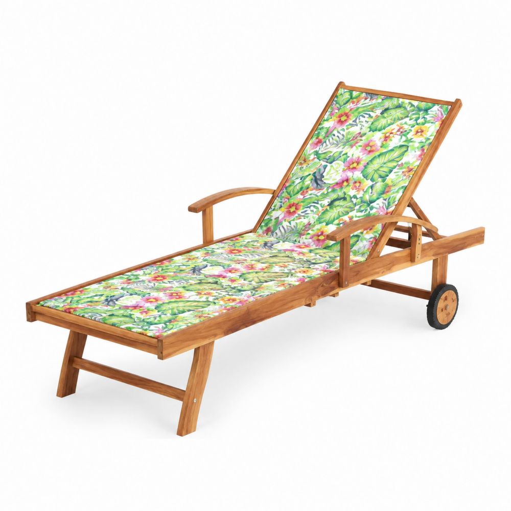 Tumbona de Madera de Acacia con Cojín Floral