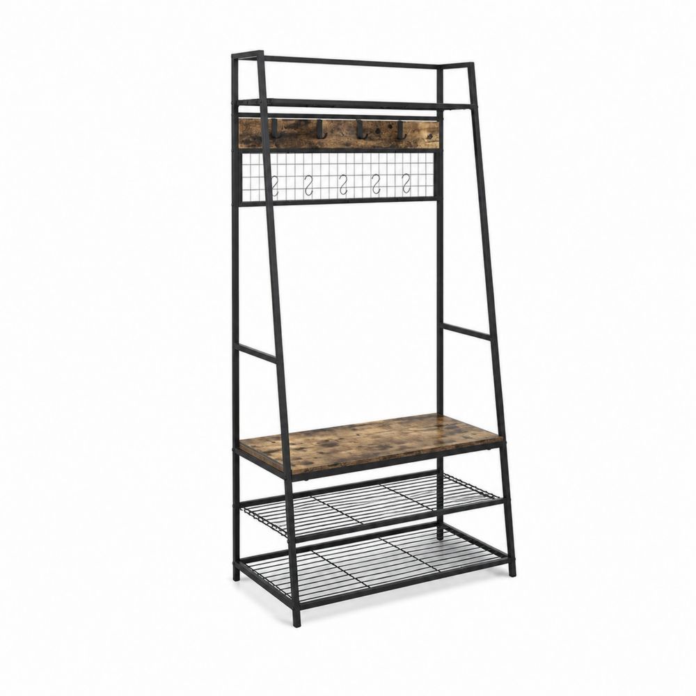 Perchero con Zapatero de Metal y MDF Negro/Marrón 180x90x40 cm
