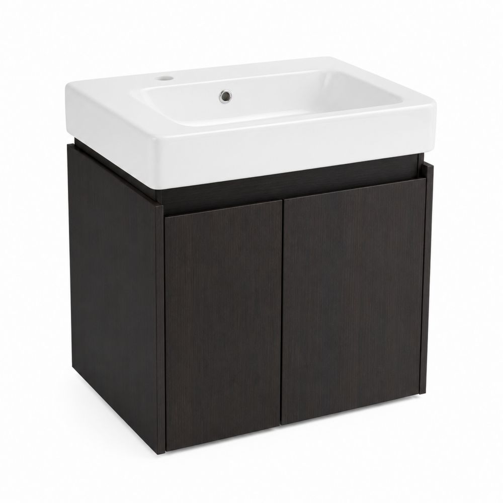 Lavabo de Porcelana Blanca con Base de Madera Contrachapada 60x40x50 cm