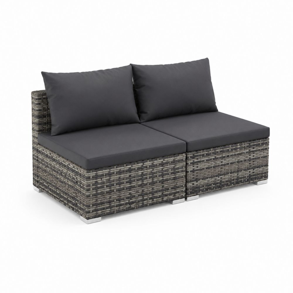 Sofá modular de exterior 2 plazas de ratán sintético gris con cojines gris oscuro