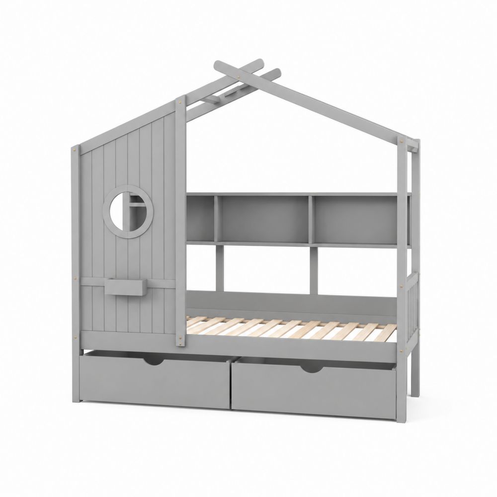 Cama infantil de madera gris con almacenamiento 200x90 cm
