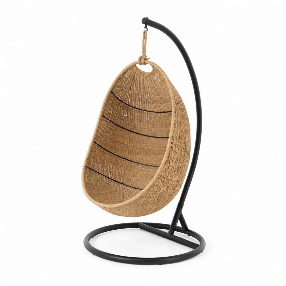 Silla Colgante de Mimbre con Soporte de Acero, Marrón
